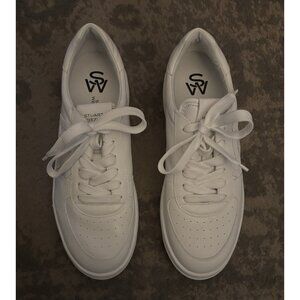 Stuart Weitzman Low Top Sneakers 42/12 White Leather Courtside Monogram Ladies